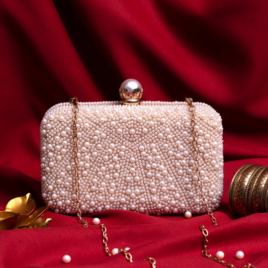 White Beaded Pearl Clutch