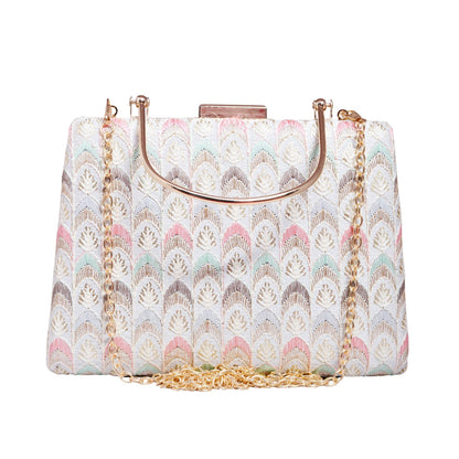 White Multicolor Embroidered Clutch